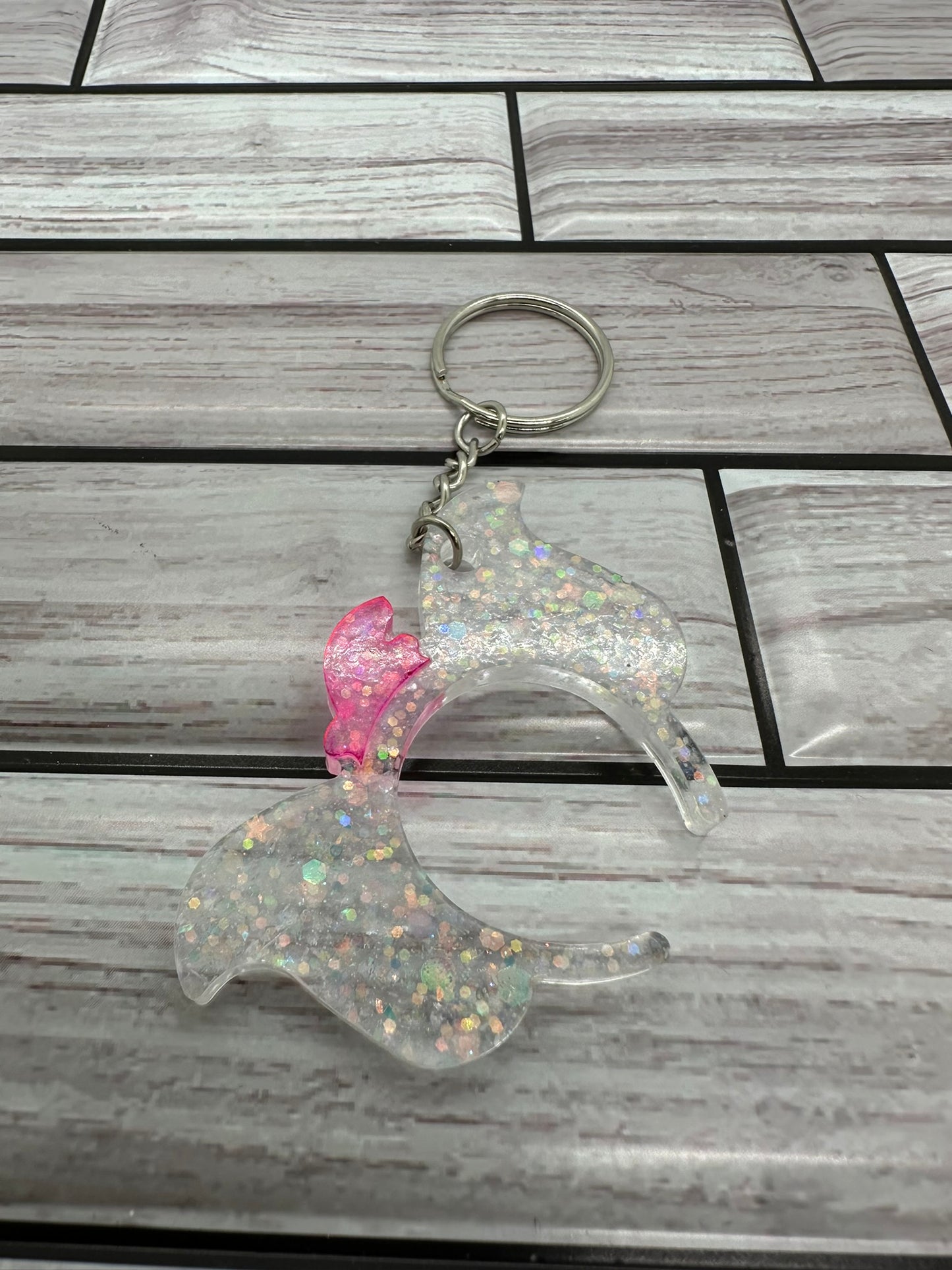 Glitter and Pink Ear Keychain