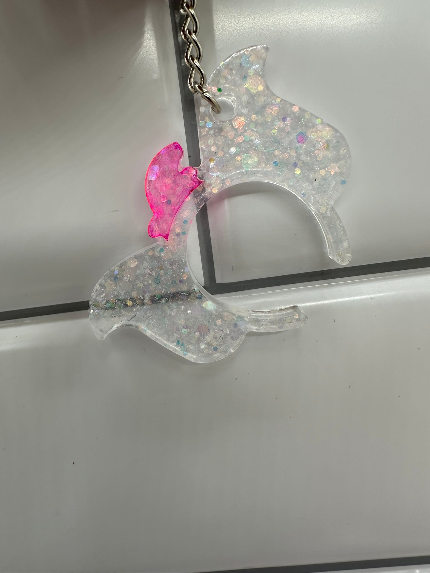 Glitter and Pink Ear Keychain