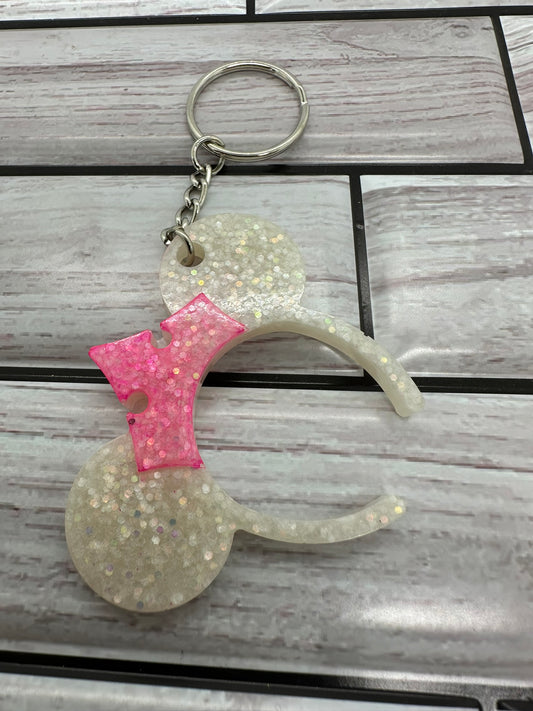 Glitter and Pink Crown Ear Keychain