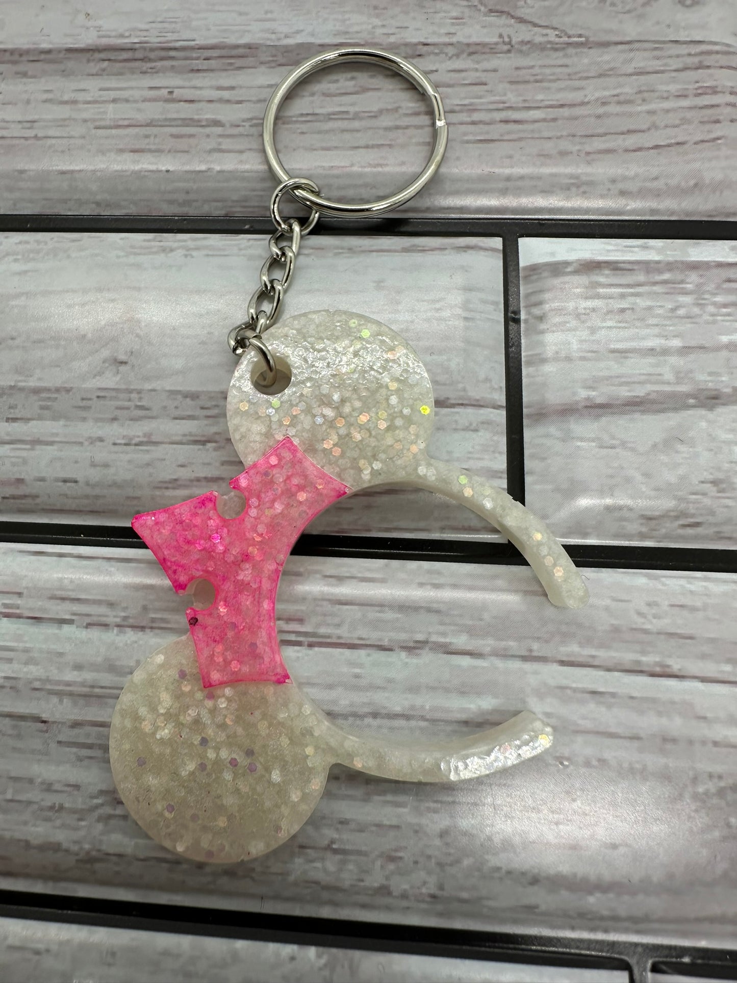 Glitter and Pink Crown Ear Keychain