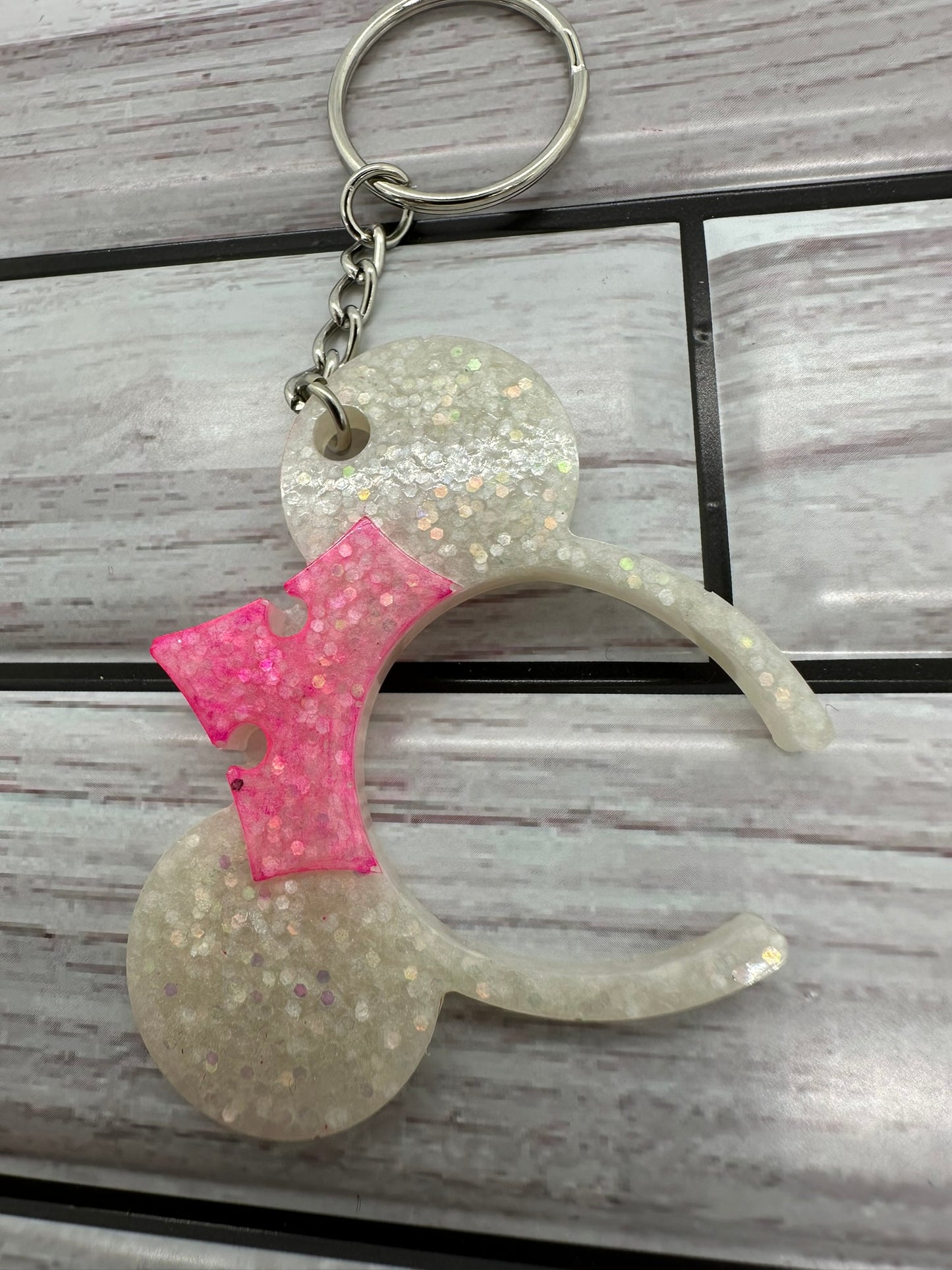 Glitter and Pink Crown Ear Keychain