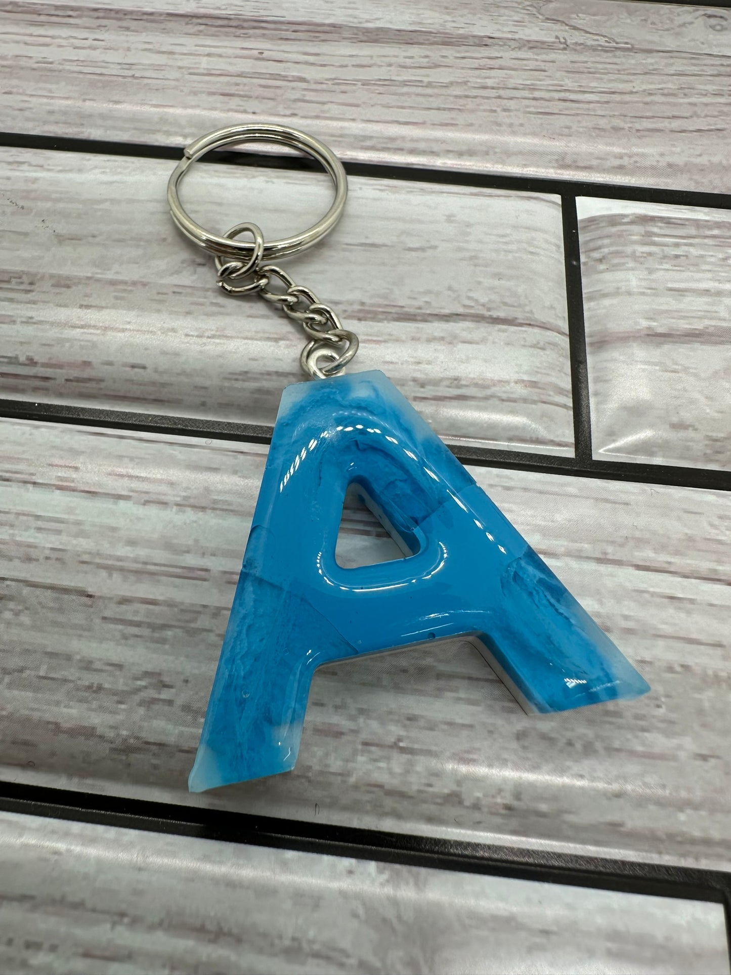 Letter A Blue Swirl Keychain