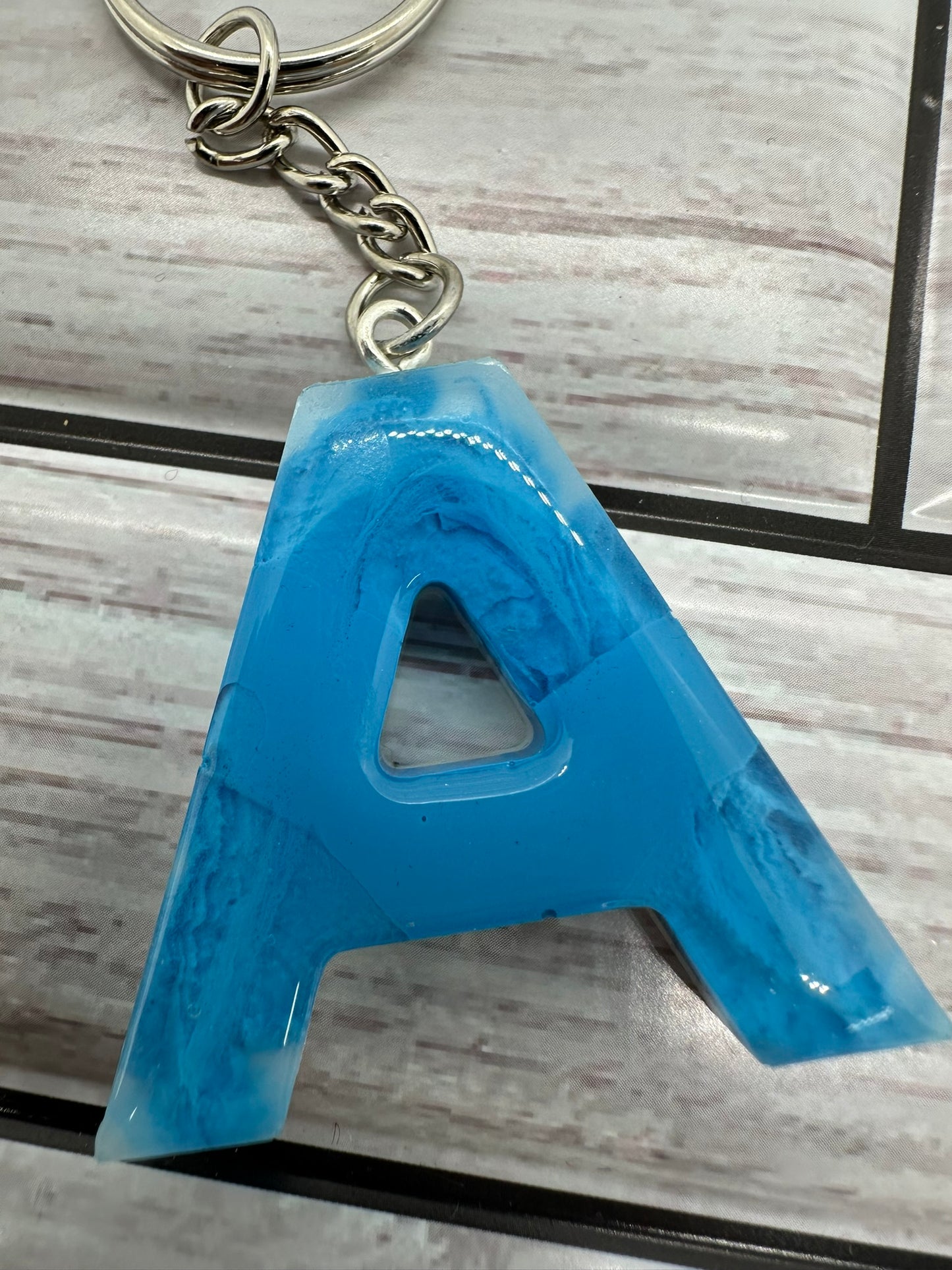 Letter A Blue Swirl Keychain