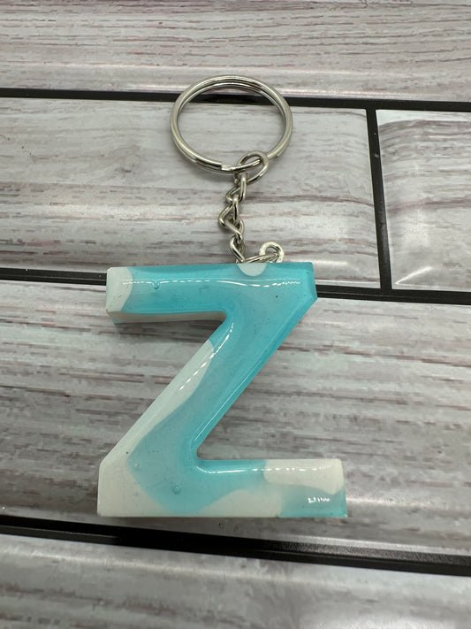 Resin Letter Z Light Blue and White Keychain