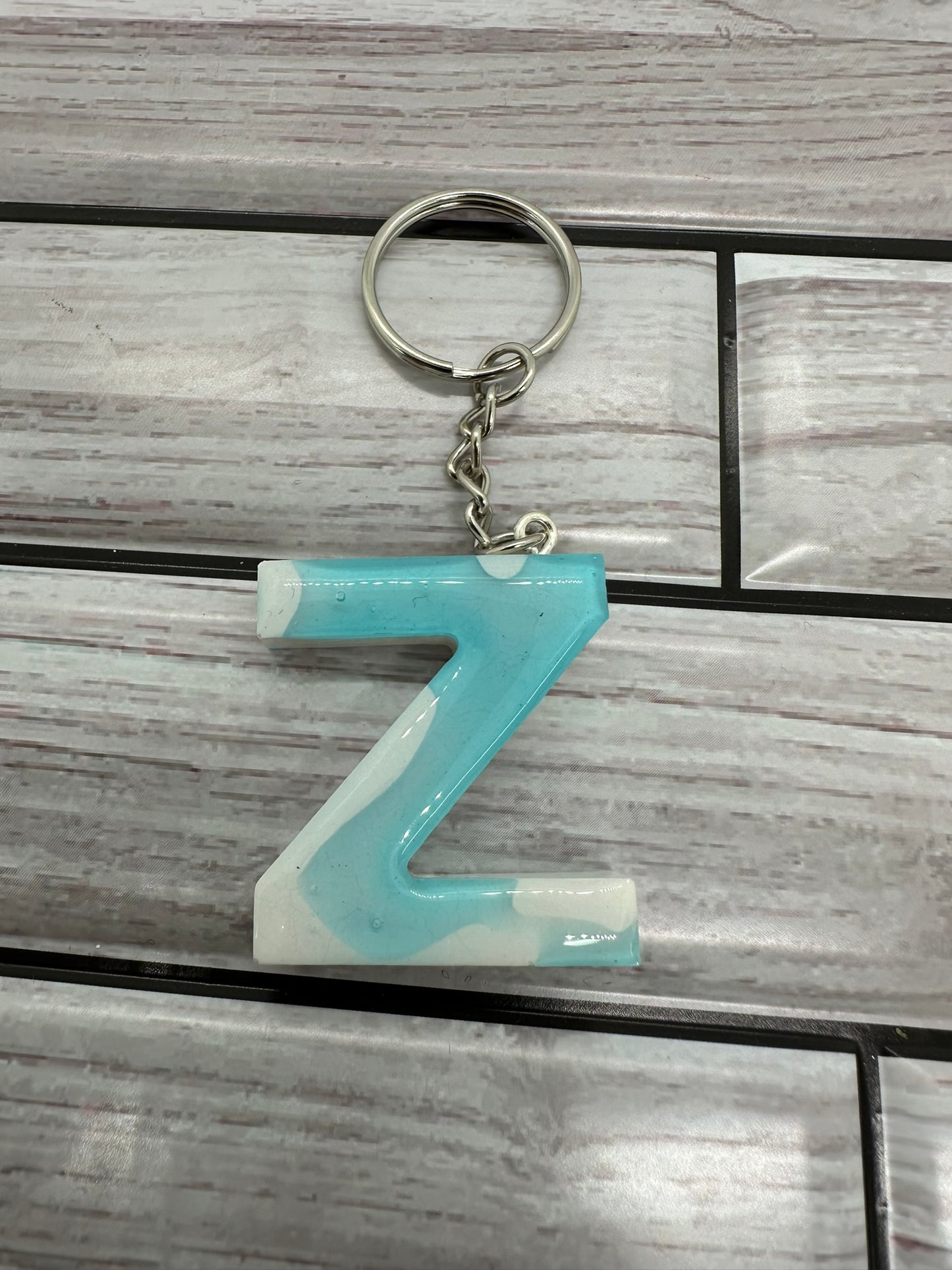 Resin Letter Z Light Blue and White Keychain