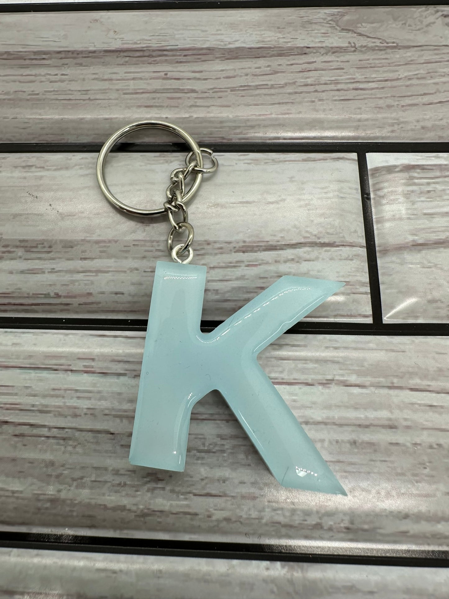 Resin Letter K Light Blue Keychain