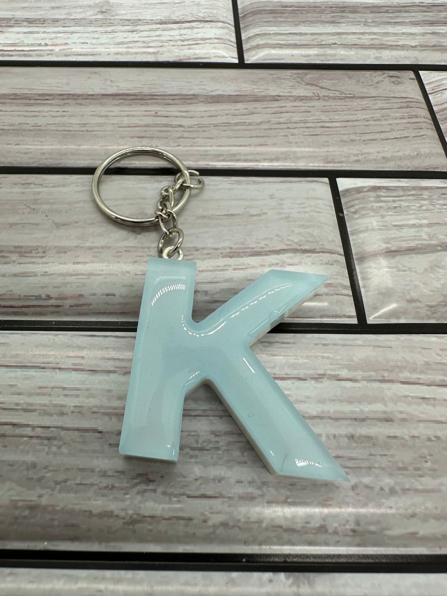 Resin Letter K Light Blue Keychain