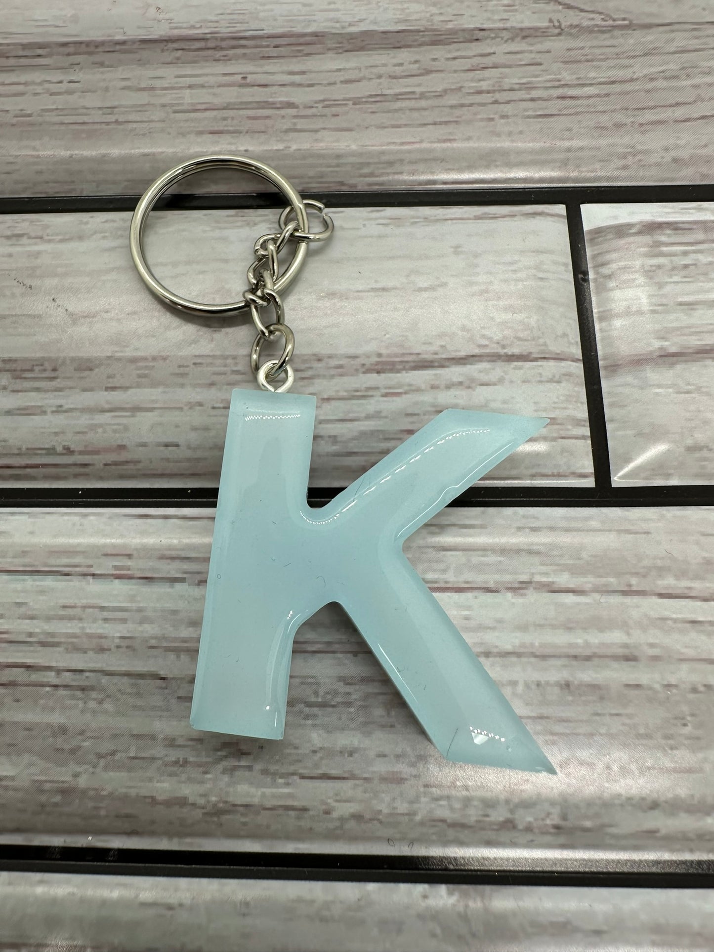 Resin Letter K Light Blue Keychain