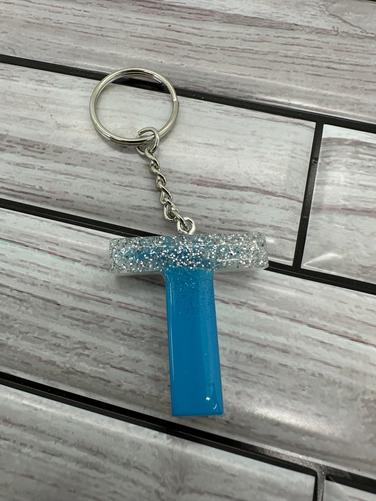 Sparkly Teal T Keychain