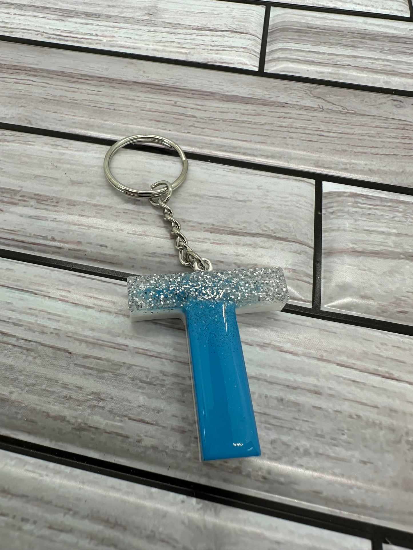 Sparkly Teal T Keychain