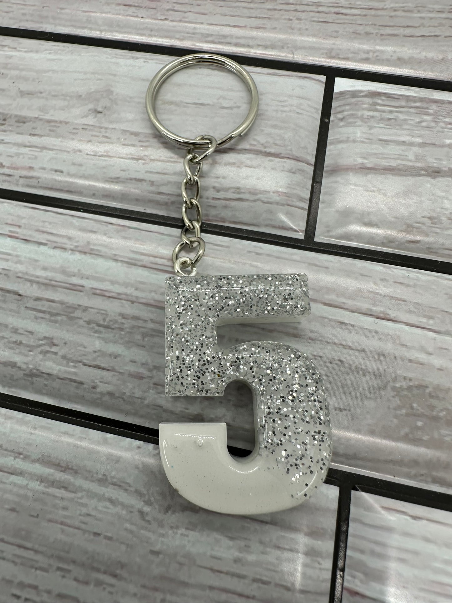 Sparkling Silver 5 Keychain