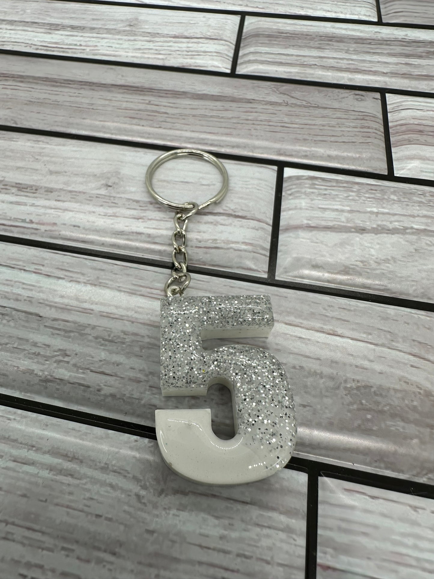 Sparkling Silver 5 Keychain