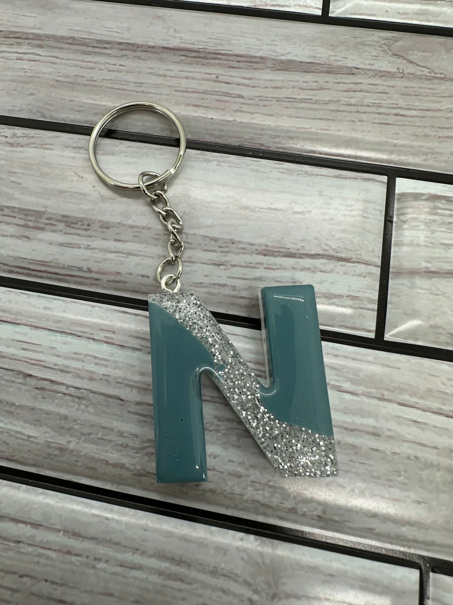 Shimmering Silver N Keychain