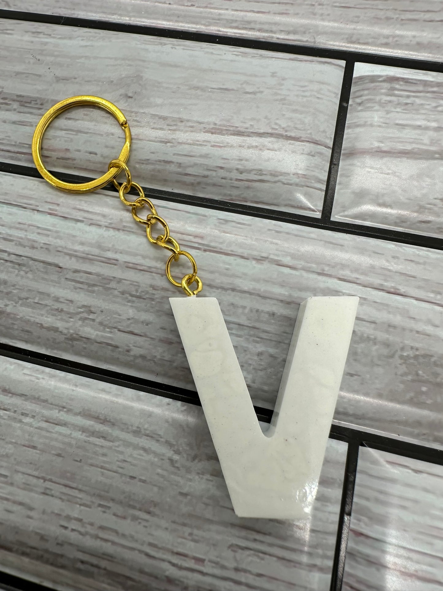 Classic White V Keychain