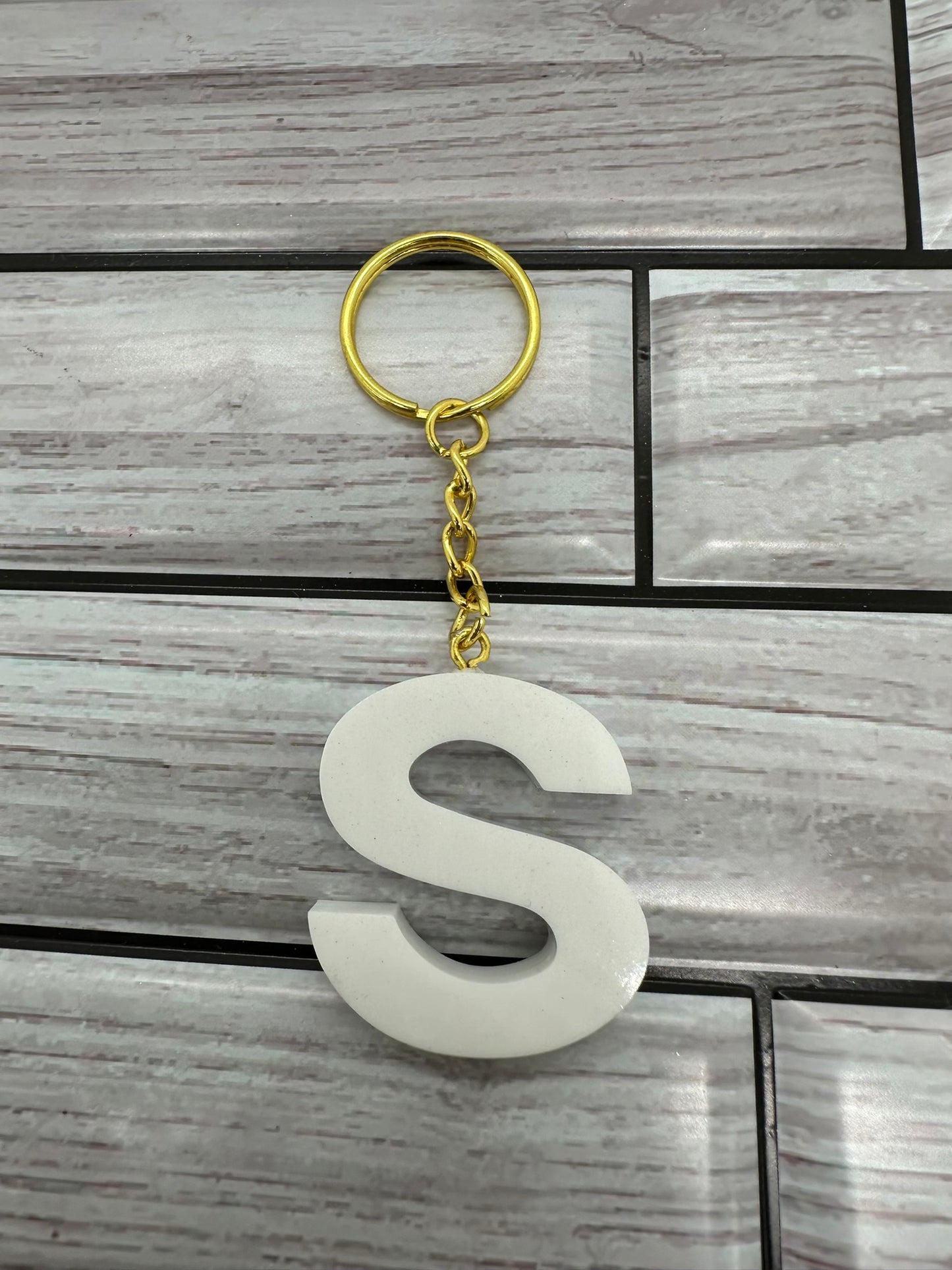 White Resin Letter S Keychain