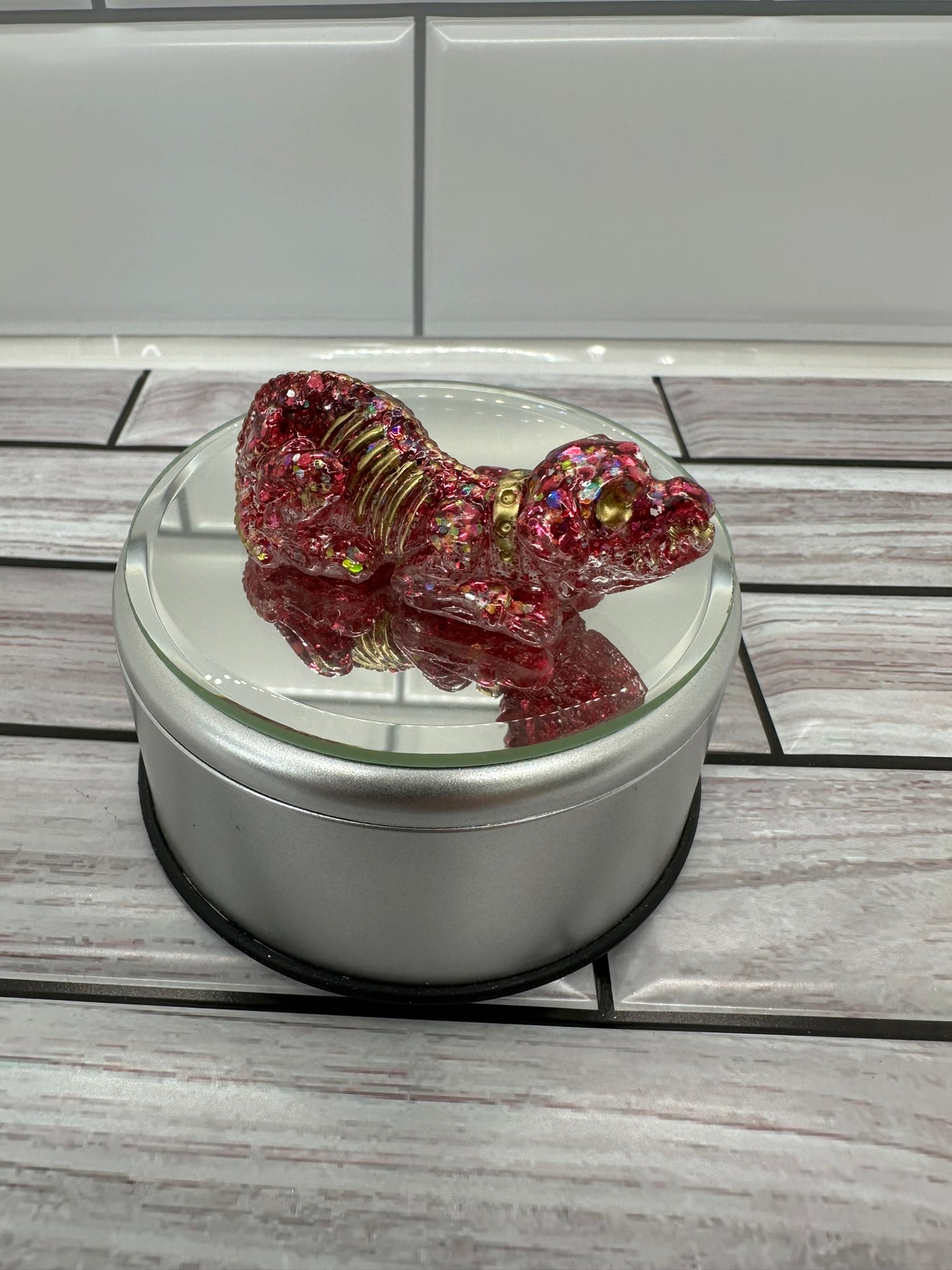 Sparkling Pink Skeleton Dog Figurine