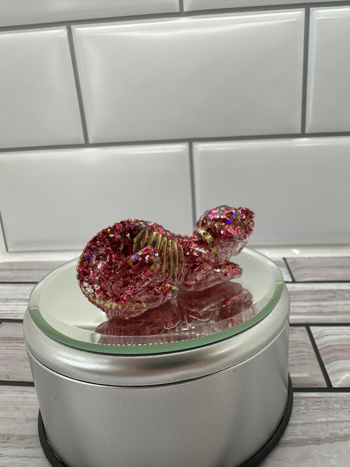 Sparkling Pink Skeleton Dog Figurine