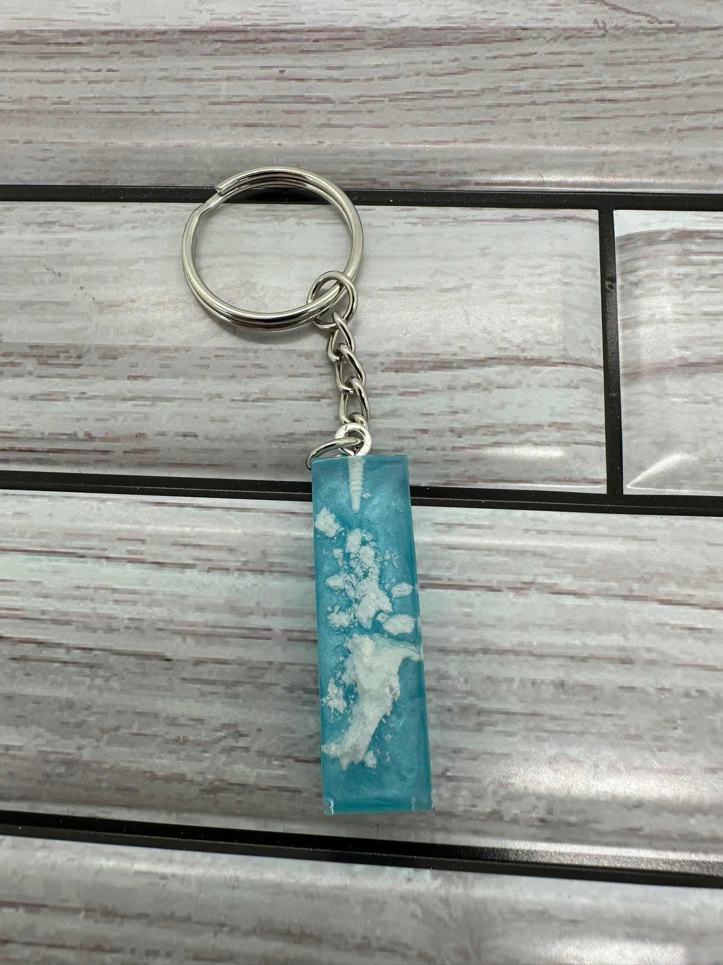 Cloudy Teal Resin Letter I Keychain