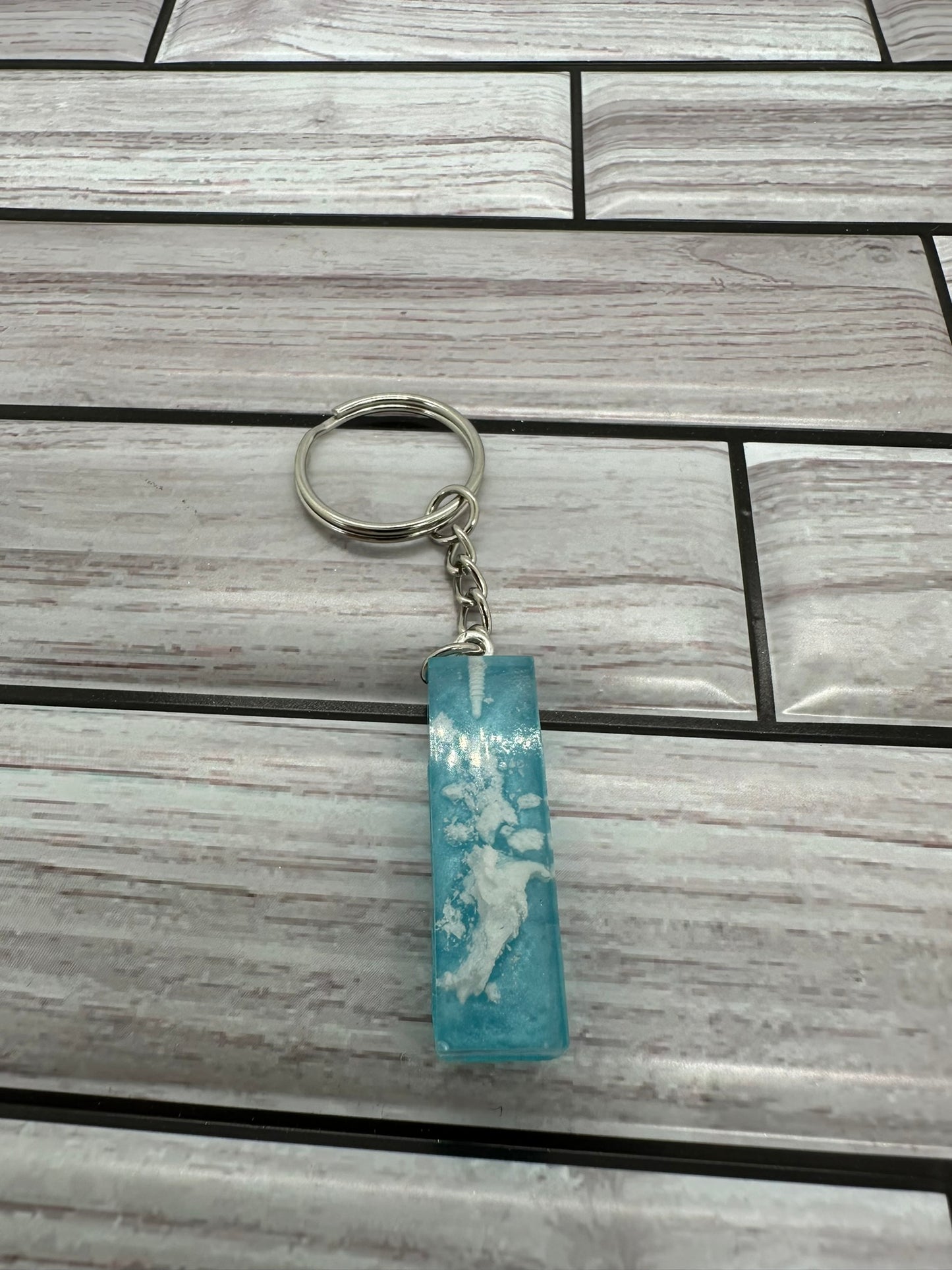 Cloudy Teal Resin Letter I Keychain