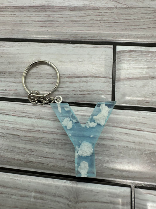 Cloudy Blue Resin Letter Y Keychain