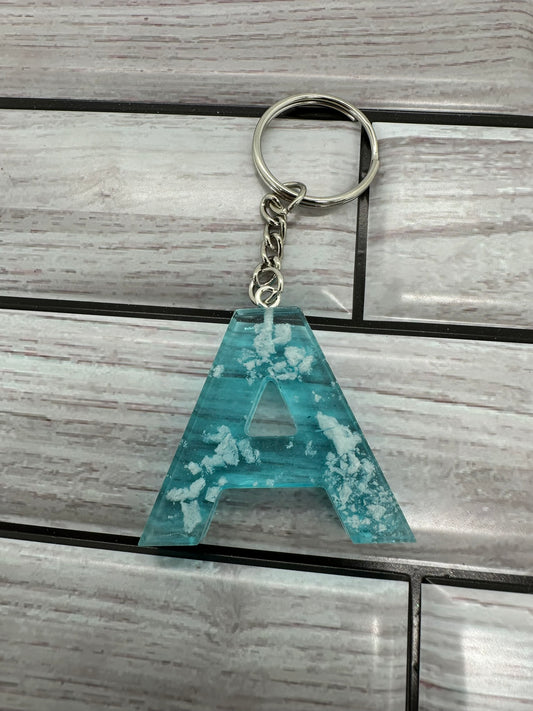 Cloudy Blue Resin Letter A Keychain