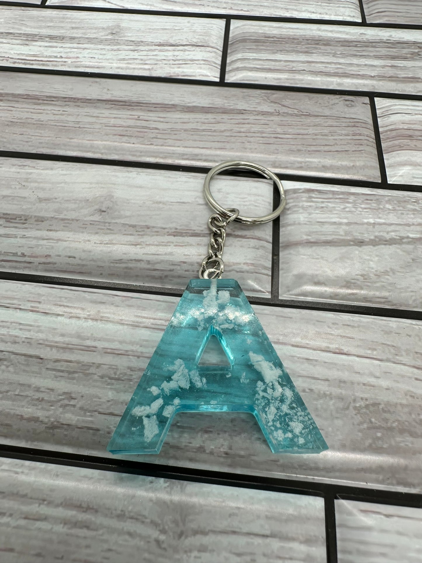 Cloudy Blue Resin Letter A Keychain