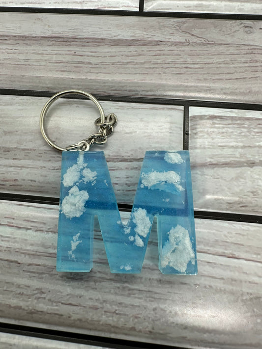 Cloudy Blue Resin Letter M Keychain