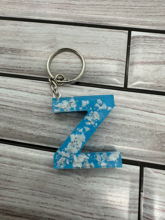 Cloudy Blue Resin Letter Z Keychain