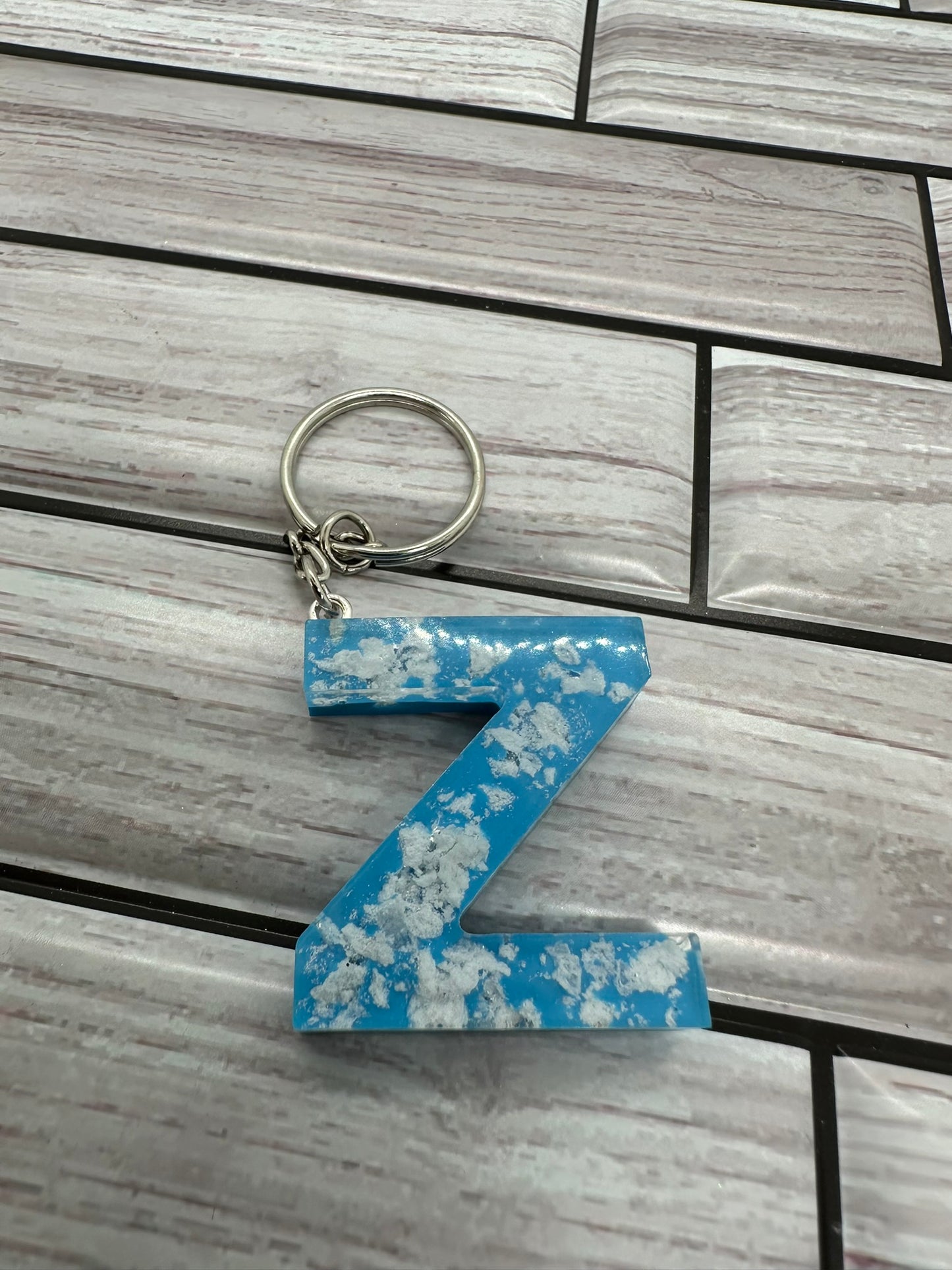 Cloudy Blue Resin Letter Z Keychain