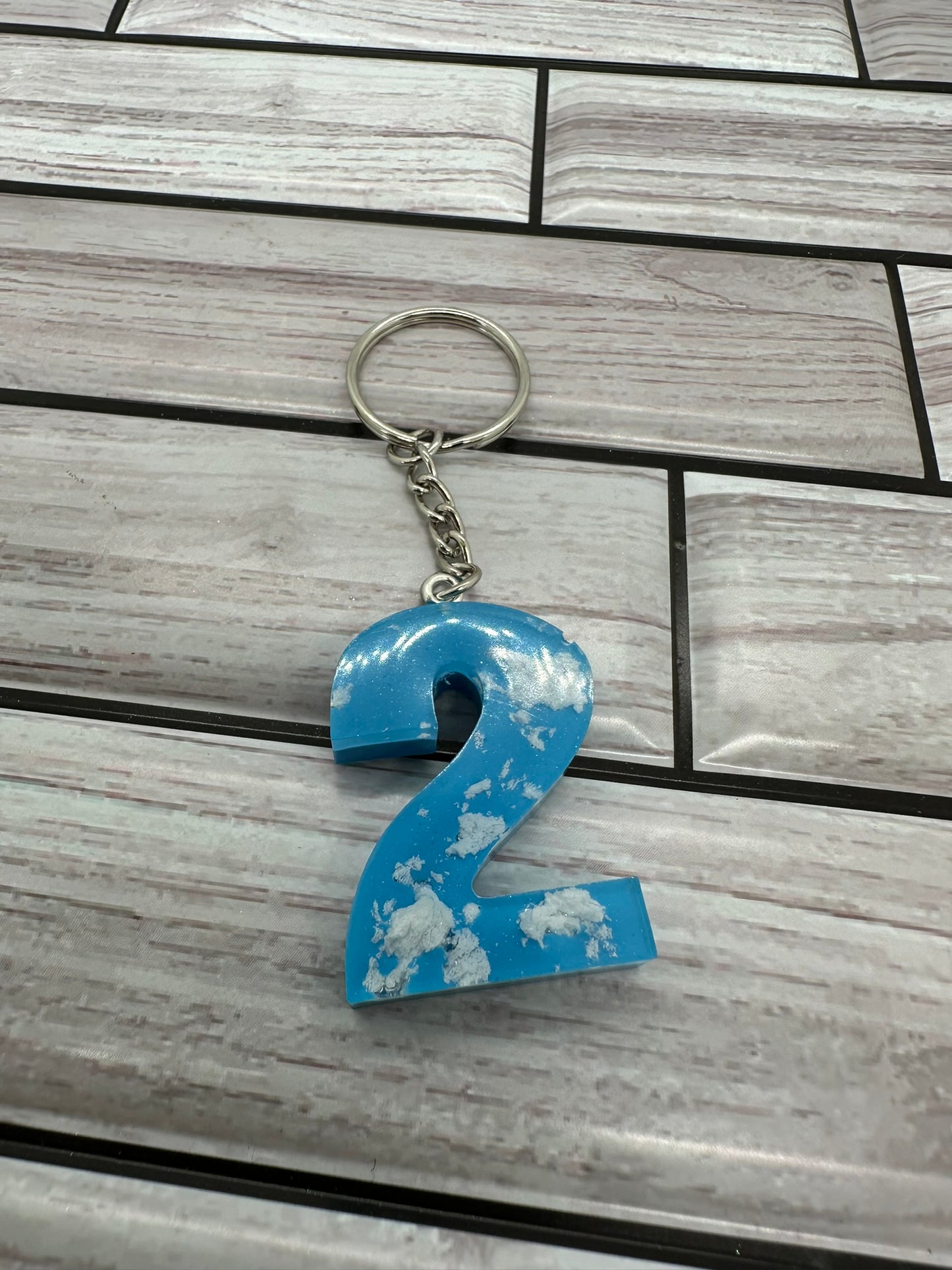 Cloudy Blue Resin Number 2 Keychain