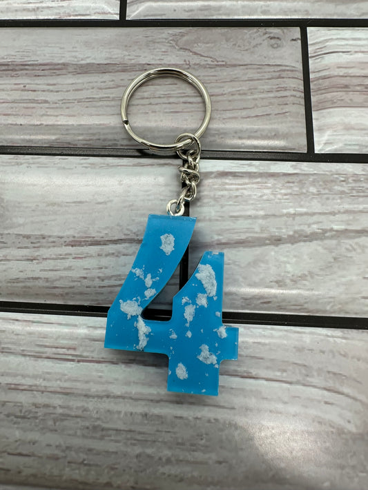 Cloudy Blue Resin Number 4 Keychain