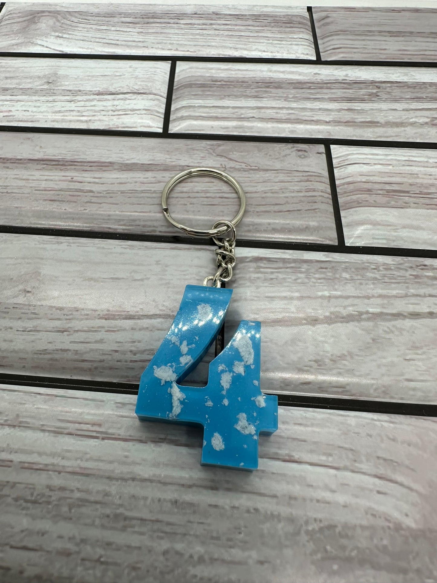 Cloudy Blue Resin Number 4 Keychain