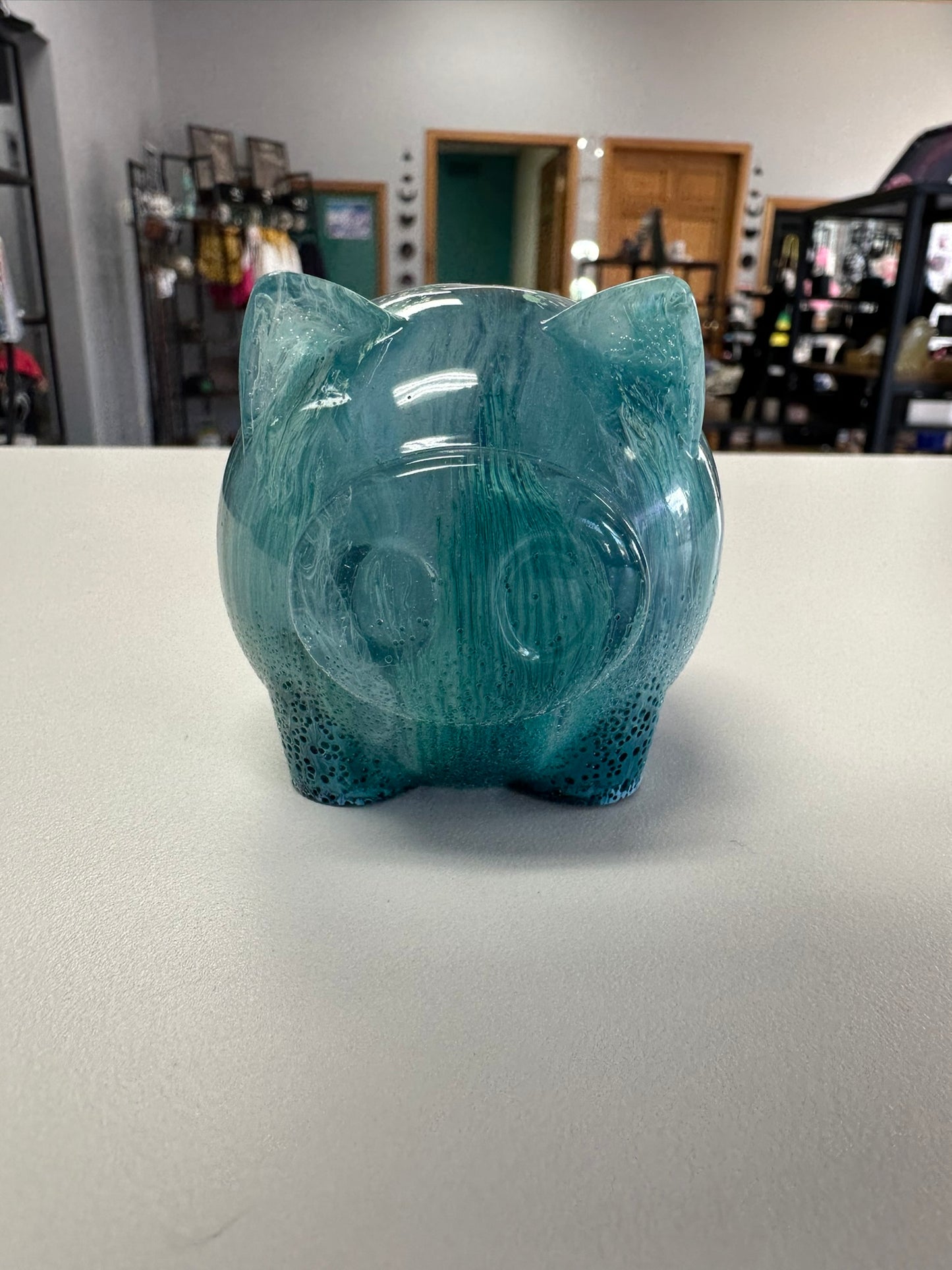 Teal Resin Pig Figurine