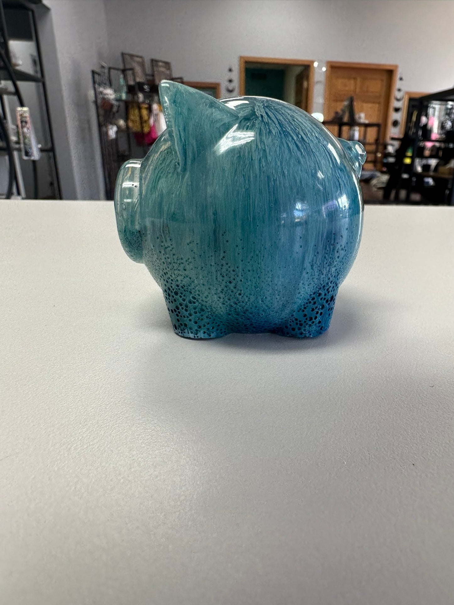 Teal Resin Pig Figurine