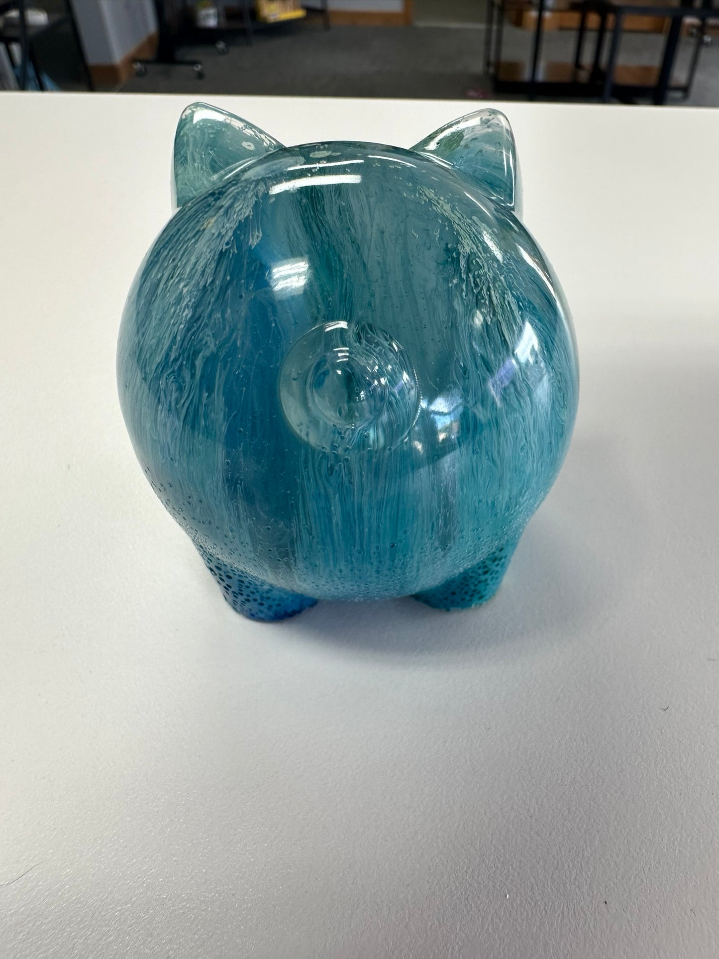 Teal Resin Pig Figurine