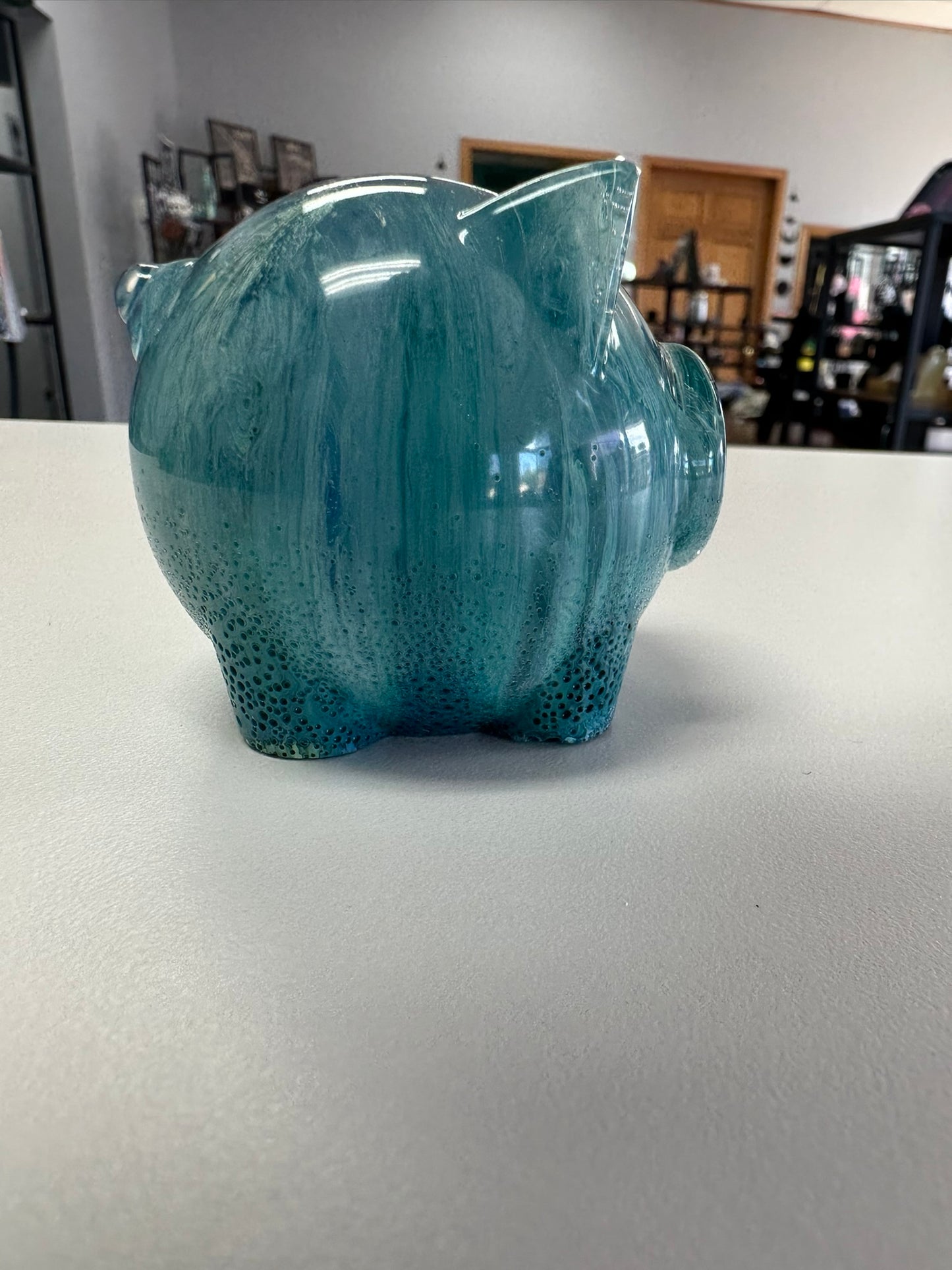 Teal Resin Pig Figurine