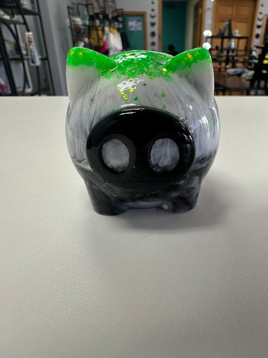 Glowing Green with White and Black Swirl Pig