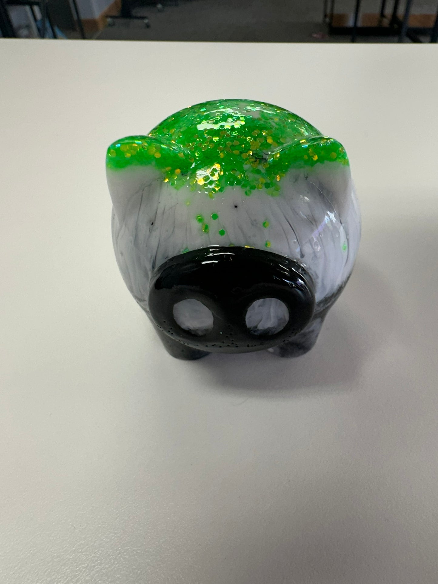 Glowing Green with White and Black Swirl Pig