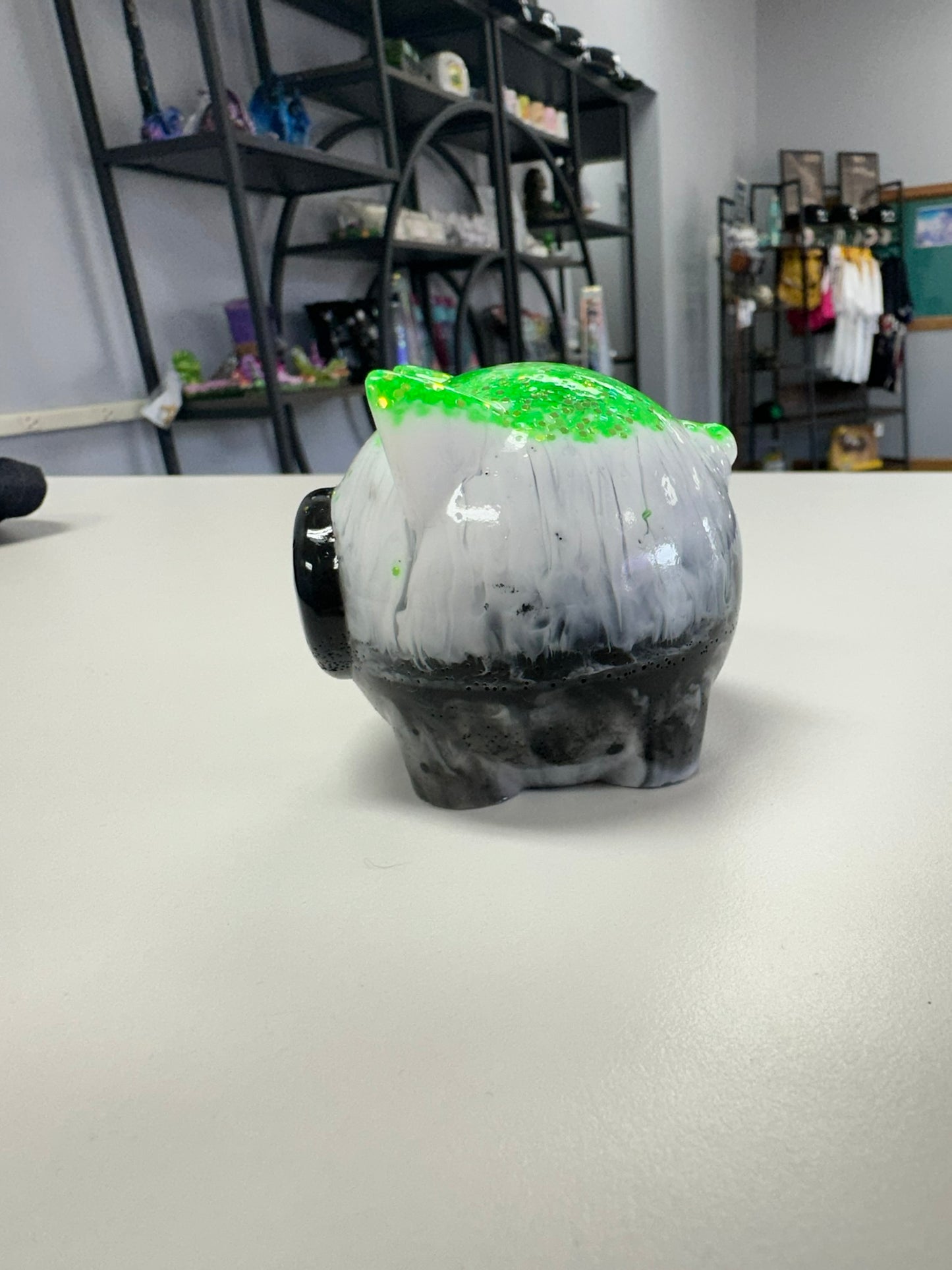 Glowing Green with White and Black Swirl Pig