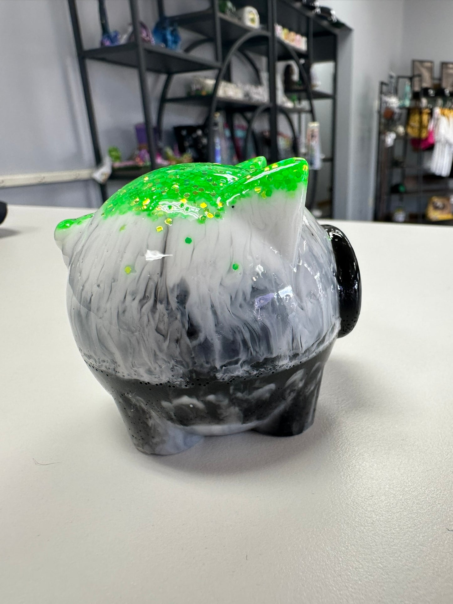 Glowing Green with White and Black Swirl Pig