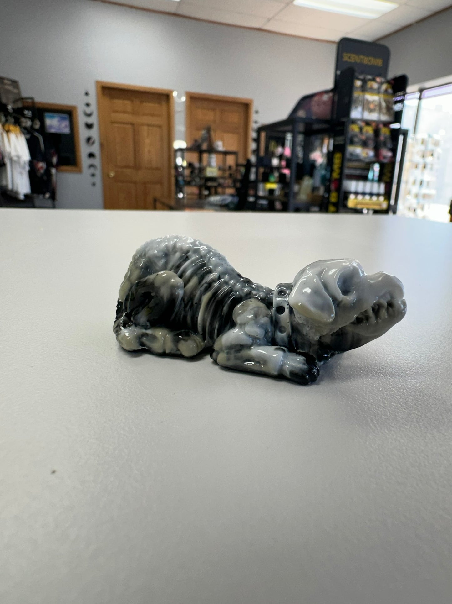 Resting Reaper: Skeletal Dog Figurine