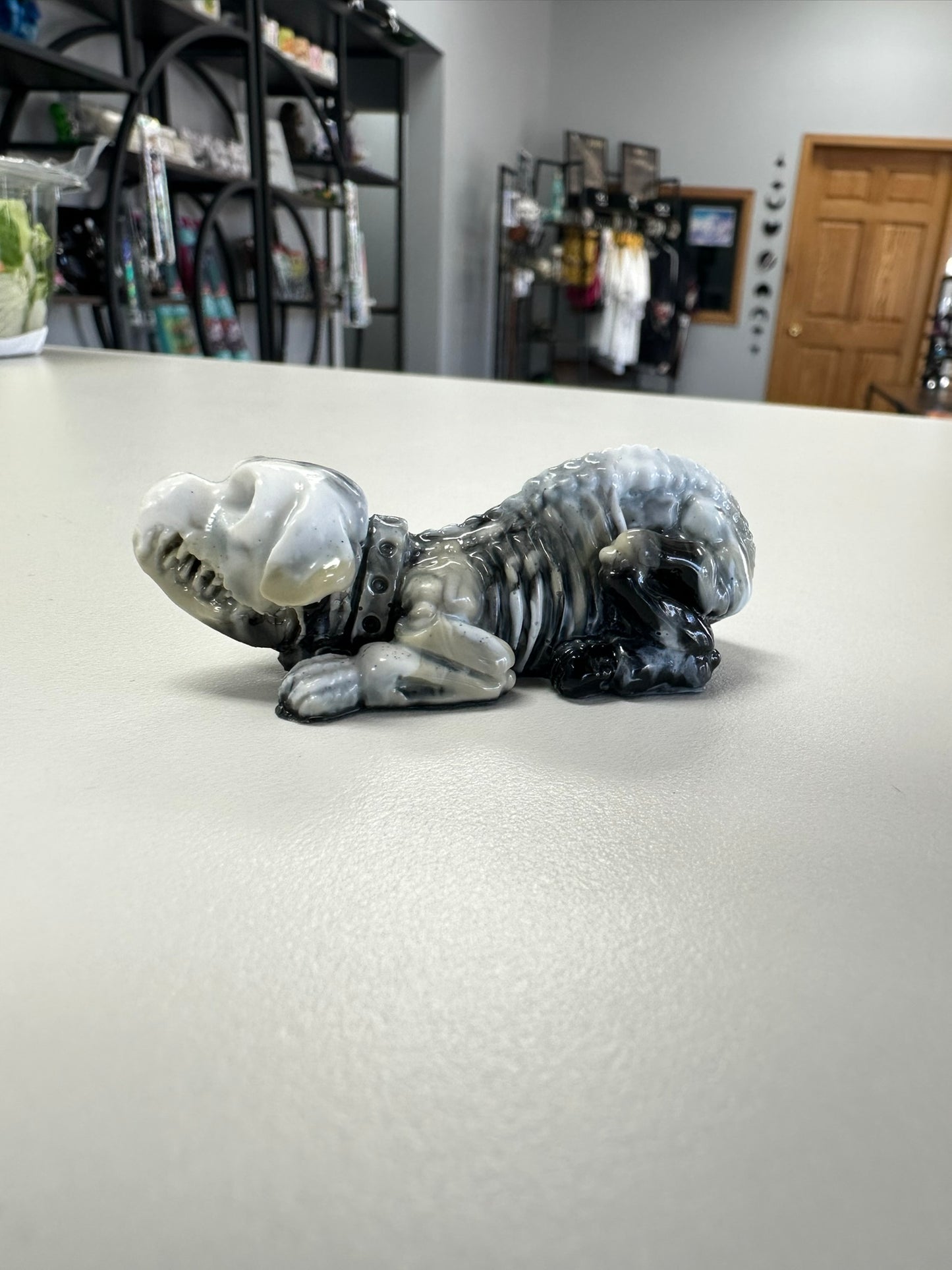 Resting Reaper: Skeletal Dog Figurine