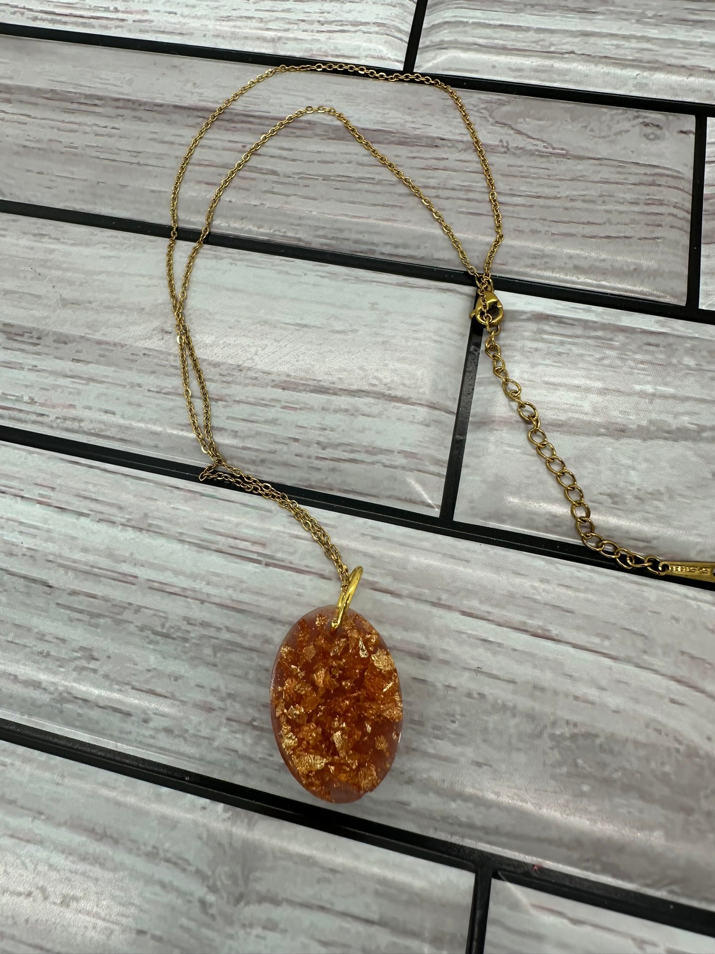 Rose Gold Oval Resin Necklace