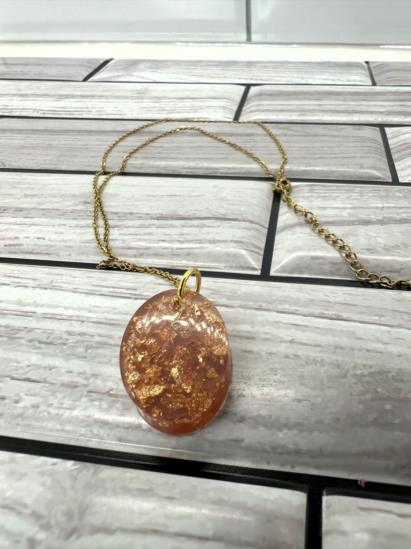 Rose Gold Oval Resin Necklace