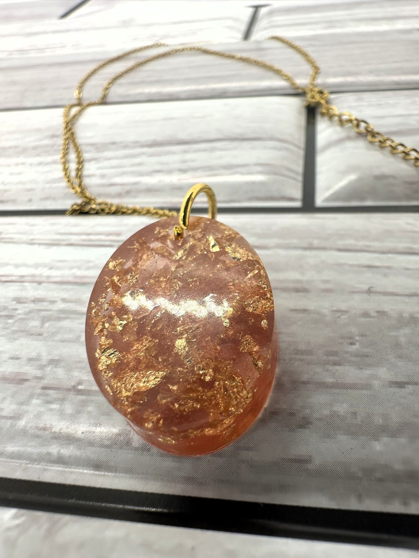 Rose Gold Oval Resin Necklace