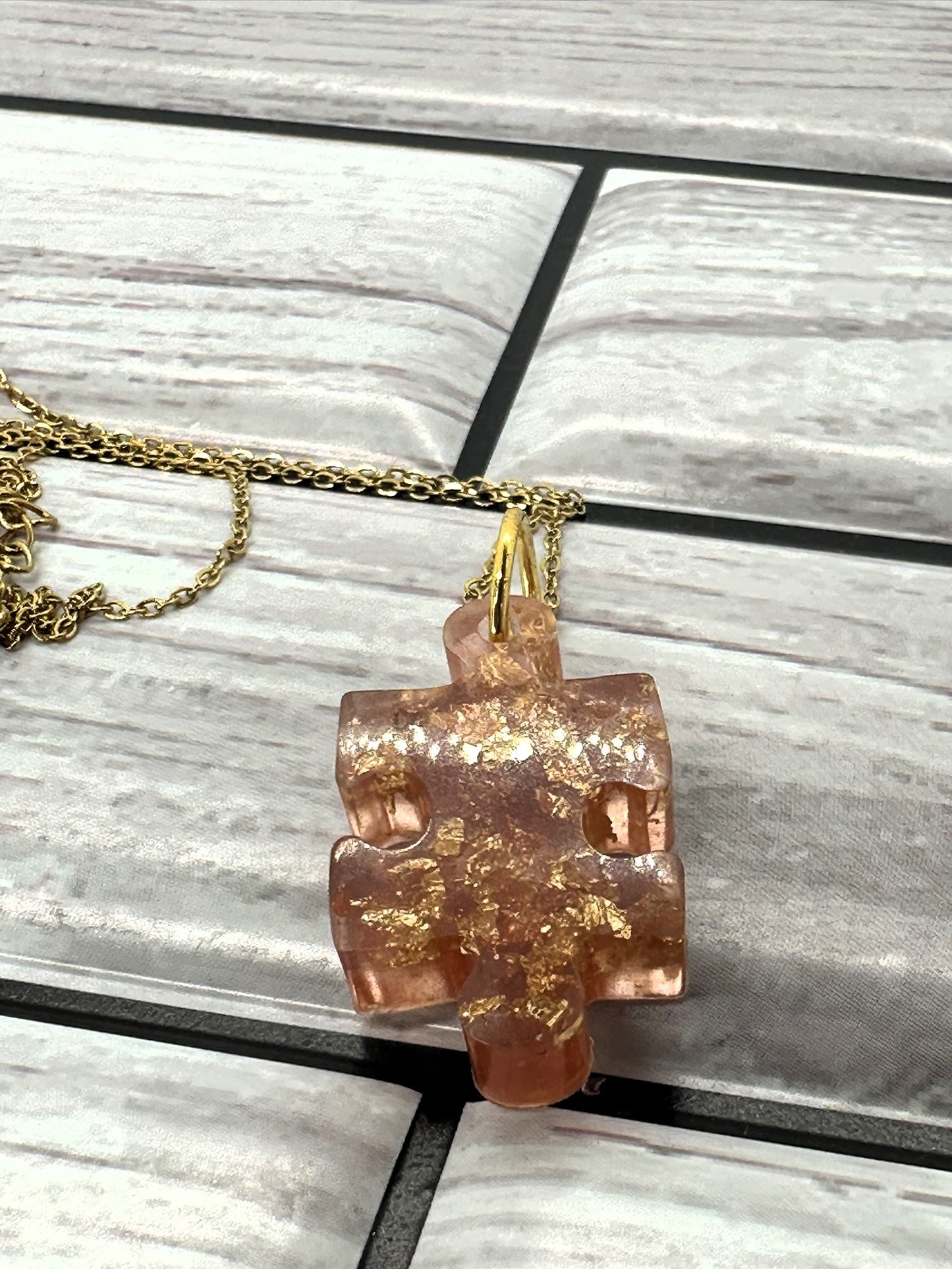 Rose Gold Puzzle Piece Resin Necklace