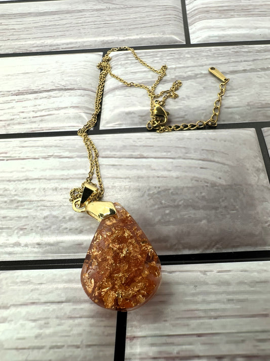 Rose Gold Tear Drop Resin Necklace