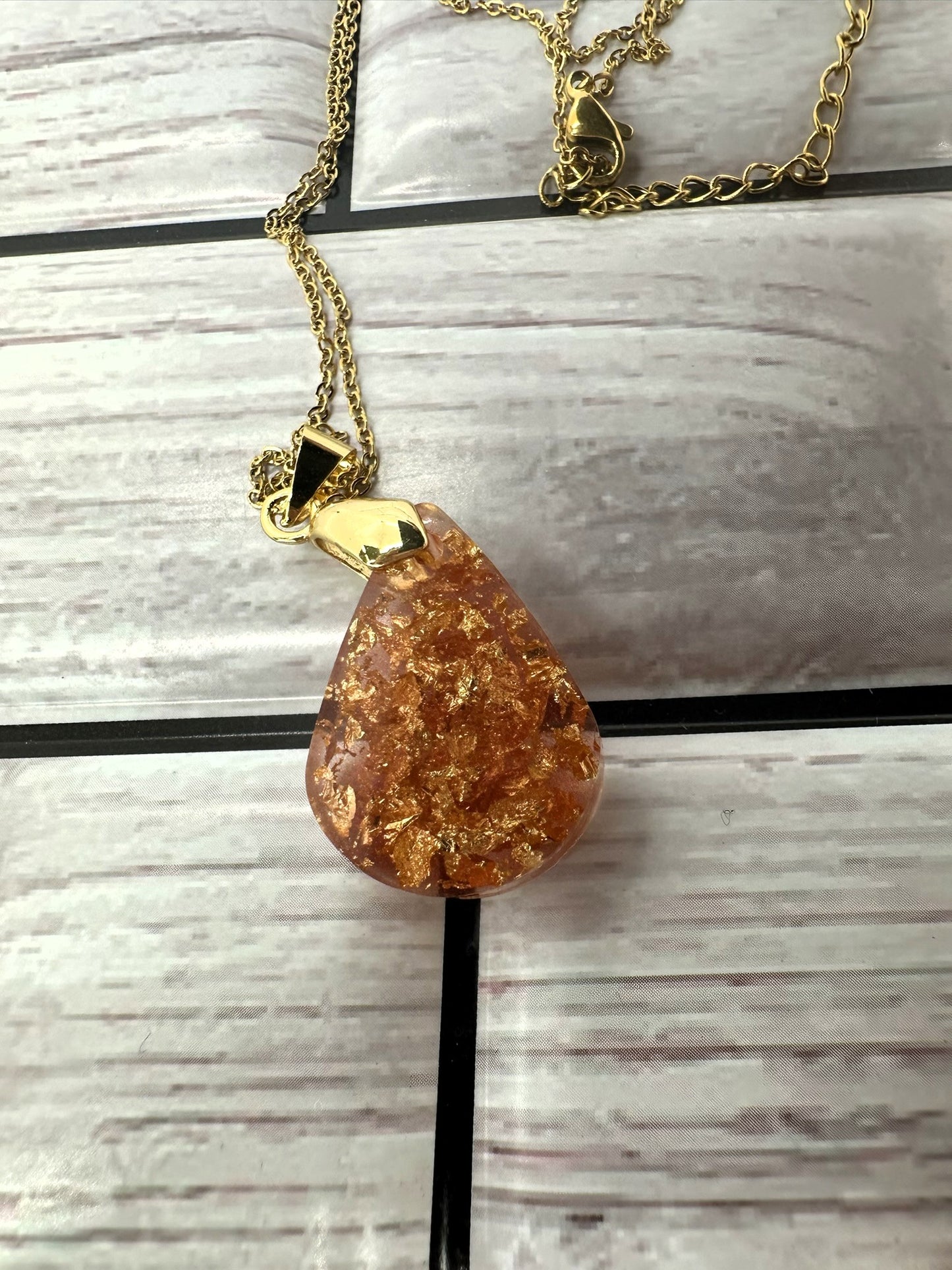 Rose Gold Tear Drop Resin Necklace