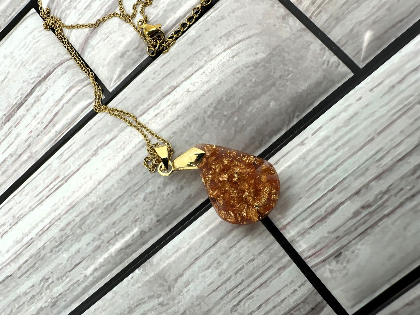 Rose Gold Tear Drop Resin Necklace