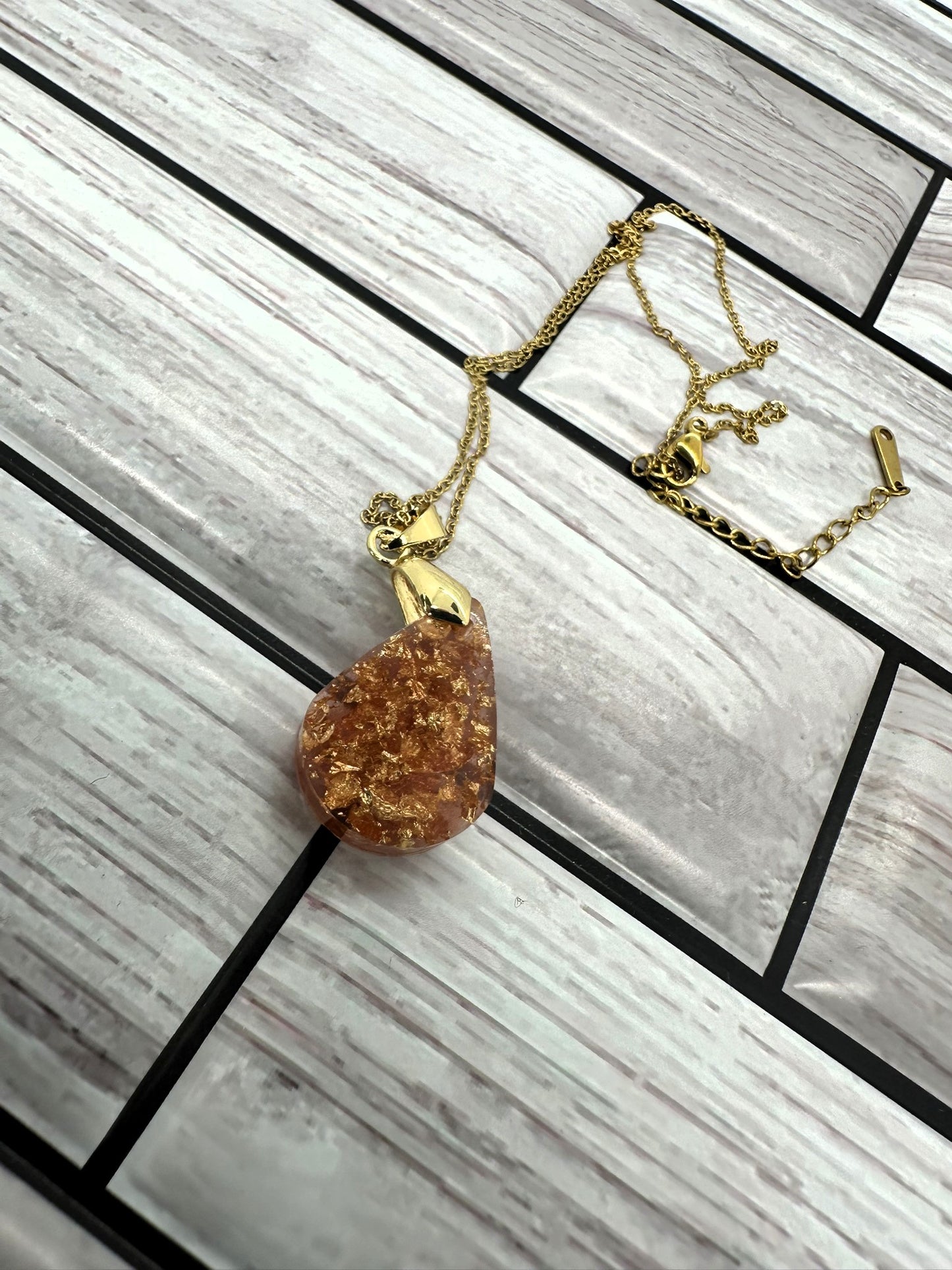 Rose Gold Tear Drop Resin Necklace